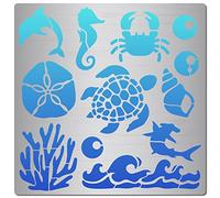 GORGECRAFT 6.3 Inch Ocean Creature Metal Stencil Dolphin Wood Burning Stencil Reusable Sea Animals Journal Stencils Turtle Template Stainless Steel Stencils for Painting DIY Decorations Card Making