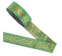 GORGECRAFT 6.4M Metallic Gold Jacquard Ribbon Trim 2cm Wide Ethnic Vintage Boho Double Sided Embroidered Woven Trim Fringe Flat Fabric for Bag Hat Clothing Garments Sewing Crafts Dark Green