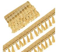 GORGECRAFT 6 Yards Gold Fringe Tassel Trim 54mm Metallized Decorated Gimp Fringe Lace Trim Ribbon with Tassel Braided Edging Trimming for DIY Sewing Crafts Clothing Curtain Tablecloth Embellishments