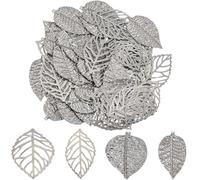 GORGECRAFT 60Pcs 2 Styles Silver Metal Leaves Hollow Antique Vintage Iron Flower Pieces Artificial Christmas Party Leaf Decoration Connector Pendants Ornaments for DIY Craft Jewelry Making Earring