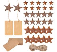 GORGECRAFT 60Pcs Rustic Stars Kraft Tags Kits Included 30Pcs 3 Sizes 25mm/40mm/47mm Metal Rusty Barn Star Pendants 30Pcs Blank Cardboard Labels and 5m Long Jute Cord for Remembrance DIY Wall Decor