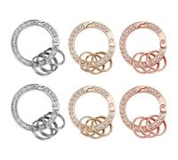 GORGECRAFT 6Pcs 3 Colors Spring Gate O Rings 34mm Round Carabiner Clip Rhinestone Keyring Snap Buckle with 3 Split Rings Metal Keychain Clip Trigger Hook for Bag Purse Wallet Keys Crafts