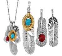 GORGECRAFT 6Pcs 3 Styles Silver Turquoise Bead Feather Charm Bulk Metal Alloy Pendant Dangles Native American Bohemian Wing Plumage Charms with for Jewelry Making Earring Necklace DIY Craft