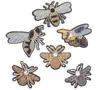 GORGECRAFT 6PCS 6 Styles Bees Beaded Patches Handmade Rhinestone Insect Sew on Crystal Pearl Sequin Patch Clothes Embroidery Applique for Clothing Shoes Handbag Decorative DIY Scrapbooking Projects