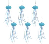 GORGECRAFT 6Pcs Sea Urchin Jellyfish Ornament Coastal Beaded Beach Theme Christmas Tree Decor Ocean Hanging Jellyfish Decoration with Crystal and Ribbon for Wall Window Light Light Sky Blue