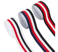 GORGECRAFT 7.4m 3 Styles Striped Elastic Band 40mm Wide Flat Stretchy Nylon Webbing Red White Black Stripe Pattern Knitting Strap Elastic Fabric Ribbon for Dress Waistband Headband Garments DIY Craft