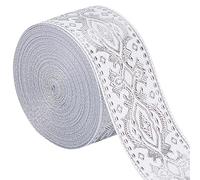 GORGECRAFT 7.7 Yard/7m Jacquard Ribbon 1.2inch/33mm Wide Ethnic Double Side Silver Floral Embroidery Woven Ribbons Fabric Trim Fringe Band DIY Sewing Crafts Clothing Curtain Embellishment Home Decor