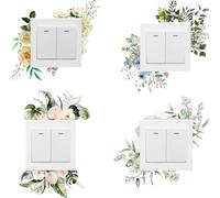 GORGECRAFT 8 Sheets Green Plant Switch Sticker Flower Leaf Wall Decals Removable Tropical Fresh Plants Light Switch Decor Decorative Art Murals for Living Room Bedroom Bathroom Kitchen Decoration
