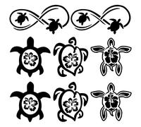 GORGECRAFT 8 Sheets Hibiscus and Turtle Side Car Decal Black Laser Reflective Car Sticker Waterproof Vinyl Automotive Exterior Decoration Flower Turtle Shell Stickers for Suv Truck Motorcycle