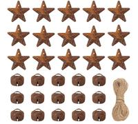 GORGECRAFT 80PCS 25.4mm Metal Barn Stars Bells Set Rusted Primitive Stars Dimensional Pendants Country Five-Pointed Star Accents for Arts Crafts Halloween Christmas Farmhouse Garden Wall Home