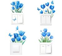 GORGECRAFT 8Pcs 4 Styles Blue Tulips Switch Stickers PVC Socket Surround Decals Tulip Flowers Butterfly Pattern Waterproof Art Wall Stickers for Home Office Living Room Bedroom Light Switch Decor