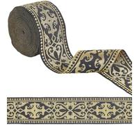 GORGECRAFT 9Ms Jacquard Woven Ribbon 5cm Black Gold Floral Pattern Ethnic Vintage Embroidered Trim Fringe Jacquard Webbing Purse Strap Belt for Bag Clothing Curtain Sewing Crafts Gift Wrapping