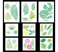 GORGECRAFT 9PCS 2 Sizes Tropical Leaf Stencils Palm Monstera Leaves Template Banana Fern Foliage Flower Botanical Reusable Drawing Stencil for Painting on Wood Wall Floor Canvas DIY Crafts Home Decor