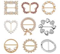 GORGECRAFT 9Pcs 9 Styles Sweater Ring Clips Metal Alloy Round Heart Bowknot Imitation Pearl Rhinestone Clothes Corner Knotted Button Buckle Brooch Pins for T Shirt Scarf Shawl Ties Women