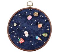 GORGECRAFT Badge Brooch Pennant Display Wall Hanging Vintage Round Polyester Organizer Board Velvet Earrings Necklace Enamel Pin Holder Collection Display Stand Storage Case for Jewelry Marine Blue