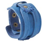 GORGECRAFT Blue Punk Genuine Leather Wristbands Men's Cowhide Leather Cuff Bracelet Nordic Wrist Band Gothic Biker Adjustable Viking Wide Wrist Cord Bracelets Jewelry Bangle Costume for Women Men