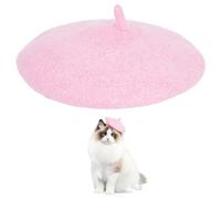 GORGECRAFT Cat Beret Hat Dog Beanie Headband with Adjustable Chin Wool Pet French Artist Beret Mini Caps Dog Headwear Decor Costume Hair Accessory for Party Cosplay Carnival Christmas Photo Props Pink
