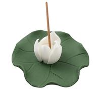 GORGECRAFT Ceramic White Lotus Incense Burner with Tray Handmade Flower Cone Incense Sticks Holder Coil Base Support Stand Leaf Ash Catcher Plate for Yoga Studio Living Room Home Fragrance Decoration