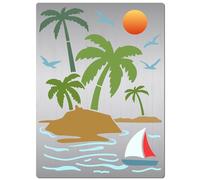 GORGECRAFT Coconut Tree Stencil Metal Summer Beach Sailboat Sun Geese Palms Painting Stencils Stainless Steel Template for Painting on Wood Wall Fabric Canvas Home Decor Art DIY Crafts 19x14cm