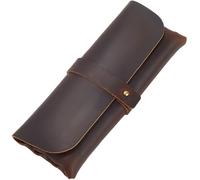 GORGECRAFT Coffee Crazy Horse Leather Pen Case Retro Genuine Leather Snap Cover Pencil Cases Large Capacity Pencil Pouch Organizer Stationery Bag for Pen Pencils Men Women Glasses Sunglasses Artists