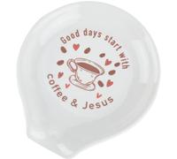 GORGECRAFT Coffee Spoon Rest Holder Good Days Start With Coffee White Ceramic Spoon Rests Gifts Kitchenware Cooking Gadget Utensil Rest for Accessory Papa Coffee Station Decor Bar