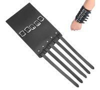 GORGECRAFT Cowhide Leather Gauntlet WristBand 5 Row Square Buckle Punk Wrist Bands Archery Hand Bracers Leather Arm Guards Black Gauntlet Wristband Medieval Viking Adjustable for Halloween Cosplay