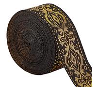 GORGECRAFT Ethnic Jacquard Ribbon 33mm Wide Double Side Gold Floral Embroidery Polyester Woven Ribbons Black Trim Fringe Band for DIY Sewing Crafts Clothing Curtain Home Embellishment Accessories