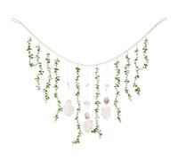 GORGECRAFT Eucalyptus Wall Garland Artificial Green Plants Leaves Hanging 1.4 x 0.5M Large Boho Rustic Natural Cotton Shell Wooden Beads Hanging Decoration with Tassel for Home Nursery Farmhouse