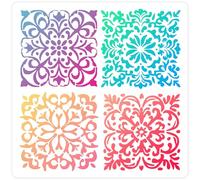 GORGECRAFT Floral Tile Stencil 30 x 30cm PET Reusable Hollow Out Symmetry Flower Decoration Paint Drawing Template Stencils for Painting Wood Wall Fabric Canvas Furniture DIY Art Craft