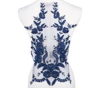 GORGECRAFT Flower Embroidery Lace Applique Sew on Floral Patch Collar Fabric Wedding Bridal Dress Gown Appliques Mesh Repair Patch Embellishments for Clothes Dress Pants Garments Decor Dark Blue