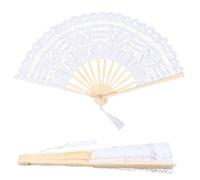 GORGECRAFT Foldable Lace Fan White Cotton Lace Folding Hand Fans with Bamboo Staves and Silk Tassels Embroidered Bridal Handheld for Party Wedding Halloween Cosplay Costume Dancing Decoration