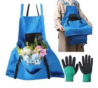 GORGECRAFT Gardening Apron Set Blue Cloth Water Washable Vegetable Harvesting Pouch Fruit Picking Bag with Quick Release Pocket Green Nylon Work Gloves for Garden Harvest Men Women