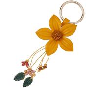 GORGECRAFT Genuine Floral Leather Keychain Gold Flower Bloom Leaf Tassel Boho Aesthetics Alloy Keyring Pendants Charms Key Chains Accessories for Car Keys Wallet Bags Purse Rings DIY Decoration