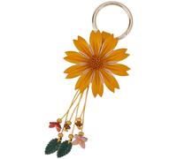 GORGECRAFT Genuine Flower Leather Keychain Orange Daisy Floral Leaf Boho Aesthetics Tassel Pendants Charms Alloy Keyring Key Chains Accessories for Car Keys Wallet Bags Purse Rings DIY Decoration