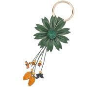 GORGECRAFT Genuine Leather Flower Keychain Bag Charm Dark Green Daisy Boho Aesthetics Floral Leaf Tassel Alloy Keyring Pendants Key Chains Accessories for Car Keys Wallet Bags Purse Rings DIY Decor