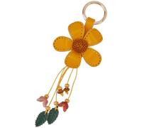 GORGECRAFT Genuine Leather Flower Keychain Charm Orange Floral Tassel Leaf Boho Aesthetics Alloy Keyrings Pendants Charms Key Chains Accessories for Car Keys Wallet Bags Purse Rings DIY Decoration