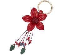 GORGECRAFT Genuine Leather Keychain Purse Charm Red Bloom Floral Flower Leaf Boho Aesthetics Tassel Alloy Keyring Pendants Key Chains Accessories for Car Keys Wallet Bags Purse Rings DIY Decoration