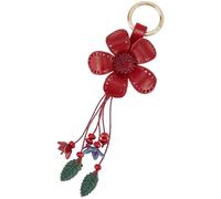 GORGECRAFT Genuine Leather Leaf Flower Keychain Red Floral Boho Red Tassel Alloy Keyrings Aesthetics Pendants Charms Key Chains Accessories for Car Keys Wallet Bags Purse Rings DIY Decoration