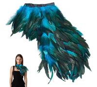 GORGECRAFT Gothic Feather Cape Shawl Feather Capelet Witch Wings Collar Natural Feathers Cape Shrug Halloween Raven Costume Peacock Adult Costumes for Women Men Easter New Years Eve, Deep Sky Blue