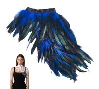 GORGECRAFT Gothic Feather Cape Shawl Feather Capelet Witch Wings Collar Natural Feathers Cape Shrug Halloween Raven Costume Peacock Adult Costumes for Women Men Easter New Years Eve, Dodger Blue