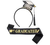 GORGECRAFT Graduation Hat Headband Shoulder Straps Sash Black Glitter Tassels Satin Ribbon Bachelor Caps Hairbands Doctoral Decorations Grad Party Supplies for Graduation Favor Supplies