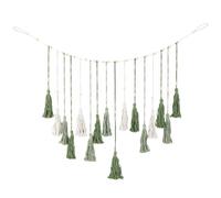 GORGECRAFT Green Macrame Garland 1.2M Polyester Boho Rustic Woven Tapestry Tassels Natural Wood Beads Wall Hanging Art Decoration with Hanger for Nursery Bedroom Living Room Decor