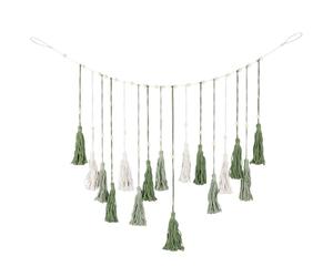 GORGECRAFT Green Macrame Garland 1.2M Polyester Boho Rustic Woven Tapestry Tassels Natural Wood Beads Wall Hanging Art Decoration with Hanger for Nursery Bedroom Living Room Decor