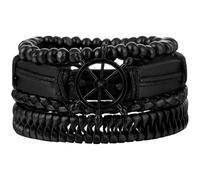 GORGECRAFT Handmade PU Leather Cuff Bangle Alloy Rudder Bracelets Braiding Multi Layers Wood Beads Wrap Bracelet Adjustable Vintage Tribal Ethnic Rope Wristbands Jewelry for Men Women Gift (Black)