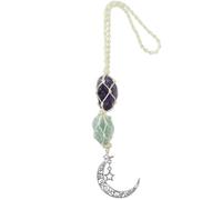 GORGECRAFT Hanging Car Charms Natural Amethyst Green Aventurine with Dangling Moon Star Pendant Rearview Mirror Decorations Car Charm Accessories for Rear View Ornaments Home Wall Decor