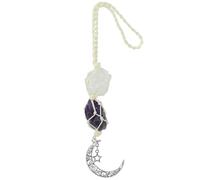 GORGECRAFT Hanging Car Charms Natural Quartz Crystal Amethyst Stone with Dangling Moon Star Pendant Rearview Mirror Decorations Car Charm Accessories for Rear View Ornaments Home Decor