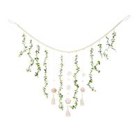 GORGECRAFT Hanging Eucalyptus Wall Decor 1.4 x 0.7M Artificial Large Boho Rustic Natural Green Plants Leaves Cotton Shell Wooden Beads Garland Decoration with Tassel for Home Nursery Farmhouse