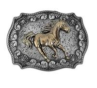 GORGECRAFT Horse Belt Buckle for Men 84 x 63 mm Gunmetal Cowboy Rodeo Cowgirl Indian Elements Vintage Rectangular Alloy Running Horse Buttons with Engraved Floral Pattern Longhorn Bull