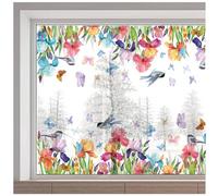 GORGECRAFT Iris Flower Window Stickers Spring Butterfly Birds Reusable Glass Window Cling Double-Sided Anti Collision Non-Adhesive Window Decals for Home Room Sliding Glass Door Prevent Birds Strikes