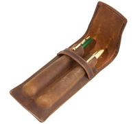 GORGECRAFT Leather Double Pen Case Holder Portable Vintage Handmade Crazy Horse Genuine Leather 2 Slots Fountain Pen Sleeve Pouch Protective Cover for Two Ballpoint Pens Business Trip 16 x 6.8cm